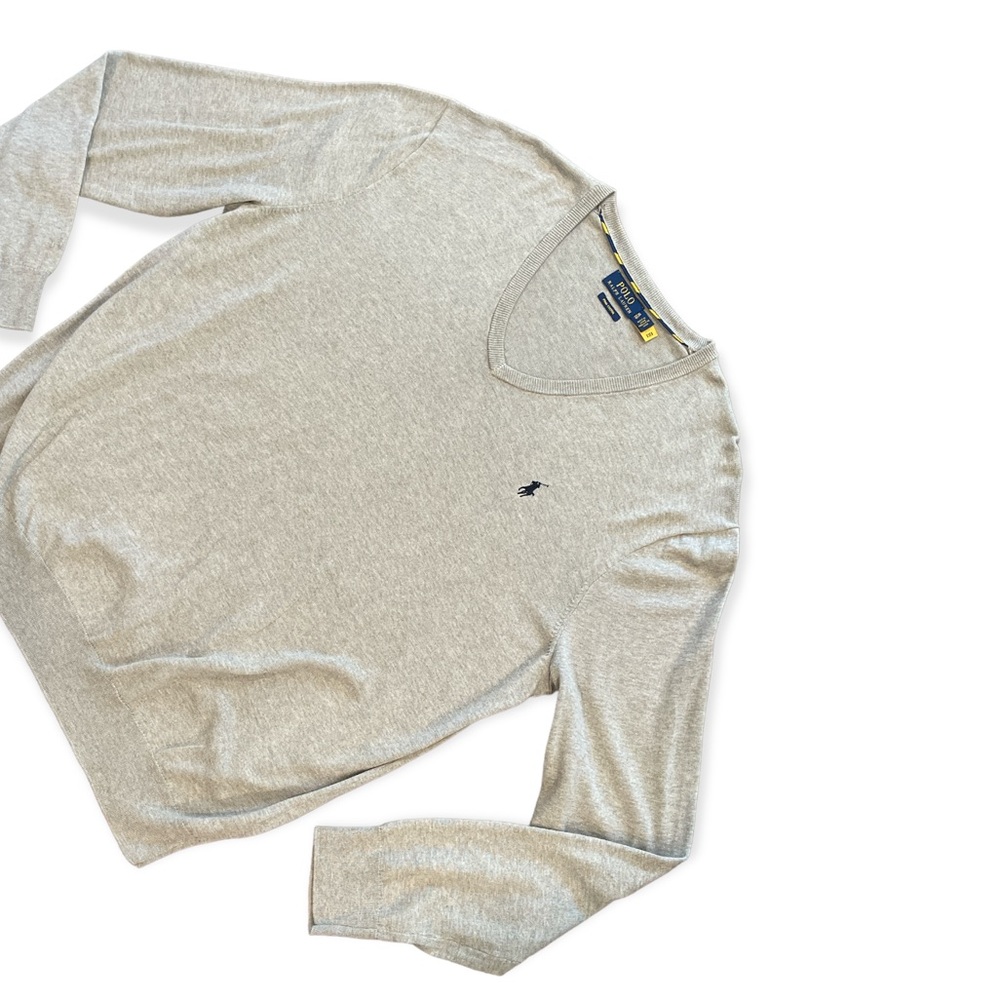 RALPH LAUREN POLO MENS PIMA COTTON V NECK LONG SLEEVE HEATHER GREY SWEATER - Picture 3 of 8